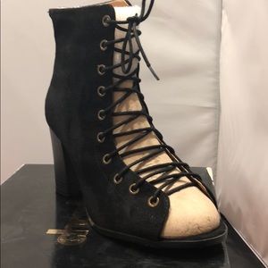 Black Lace-up High Heel Booties